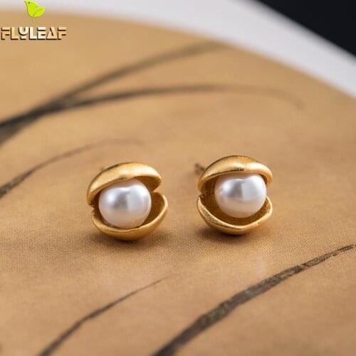 925 Sterling Silver Freshwater Pearls Bean Sprouts Stud Earrings For Women 18k Gold Vintage Jewelry Flyleaf New Arrival