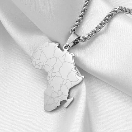 Anniyo Hip-hop Style Africa Map Pendant Necklaces Stainless Steel Jewelry Women Men African Maps Jewellery Gifts #043821B