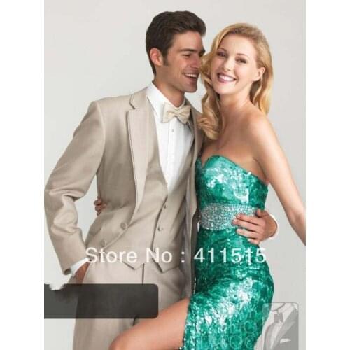 Free shipping high quality men suits Custom made cheap formal wedding groom wear dress beige/evening man vest party tuxedos