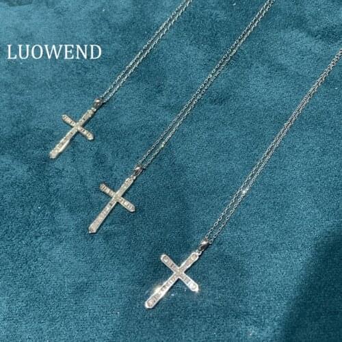 ANI 18K Solid White Gold Pendant Necklace Real Natural Diamond Fine Jewelry Women Engagement Necklace Birthday Gift Cross Shape