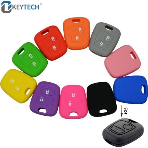 OkeyTech Key Case For Car Silicone Car Key Case for Peugeot 206 307 207 408 For Citroen C2 C3 C4 Soft Rubber 2 Button Key Fob