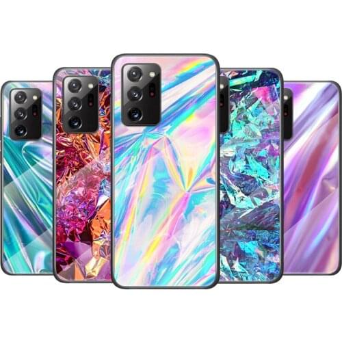 Tempered Glass Cover Glitter Iridescent Color For Samsung Galaxy M51 M31 M21 A70 A50 A40 A30 A20 A10 Shockproof Shell Phone Case
