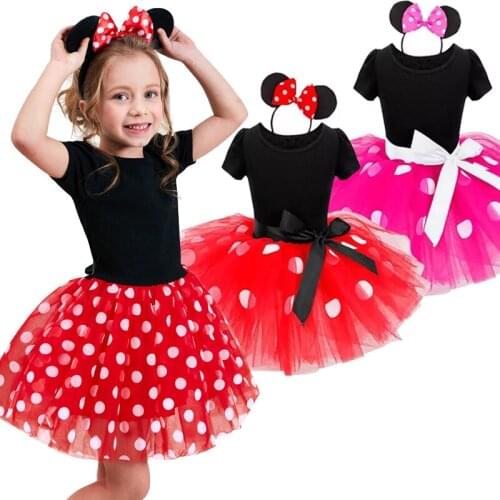 Baby Girl Birthday Party Dress For Minn Dots Dress Kid Costume Princess Girls Clothing For Children Casaul Wear Match Headband