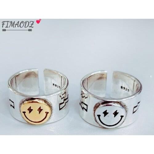 FIMAODZ Punk Smile Face Rings For Women Fashion Design Vintage Charm Star Metal Ring Couple Jewelry Party Gift