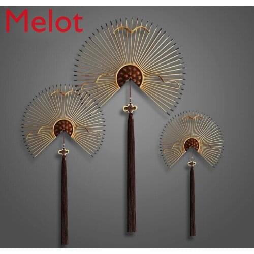 High-End Chinese Wall Decoration Living Room Dining Room TV Sofa Background Wall Decorations Pendant Iron Fan Wall Hanging
