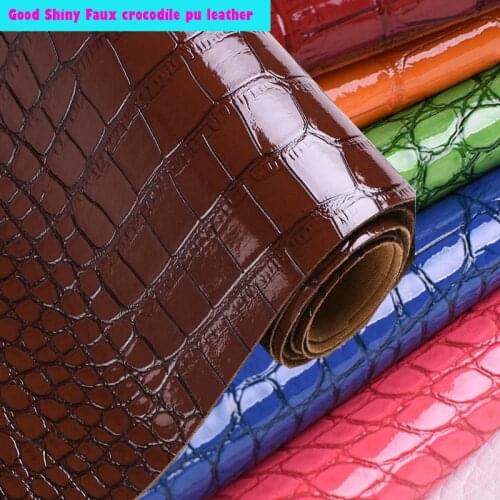Good 69*50cm1pc Shiny Faux Crocodile Leather Fabric Black/10 Colour Artificial Leather Sewing Sofa Patchwork DIY Bag Material