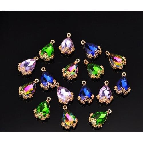 4Pcs Crystal Glass Waterdrop stones teardrop Rhinestone Flower Charms Pendants For Jewelry Making Supplies Diy Findings Beads