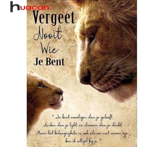 Huacan 5d Diy Diamond Painting Lion Animal Home Decor Embroidery Mosaic Text Cross Stitch Diamond Art Wall Stickers