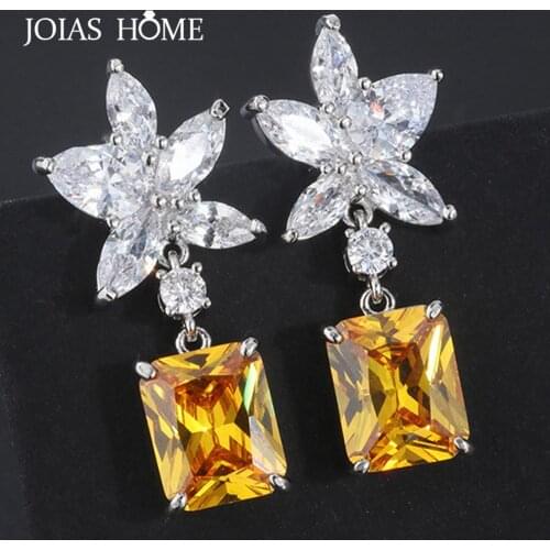 JoiasHome Trendy 925 Sterling Silver Earrings Woman Jewelry Classic Style with Yellow Gemstone for Woman Fashion Wholesale