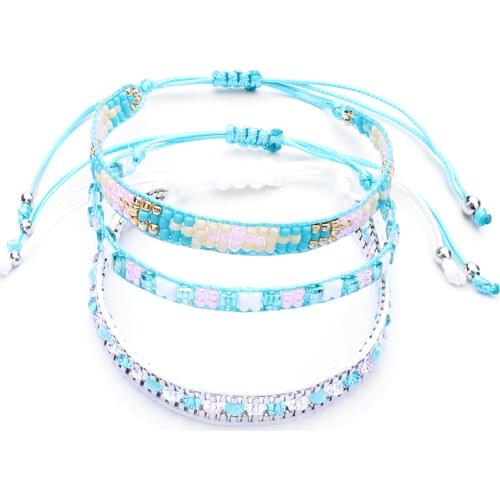 3PCS\SET Bohemian Beads Thin Bracelets Set For Woman Braid Rope Charm Multiple Layers Lucky Bracelet & Bangles Beach Jewelry