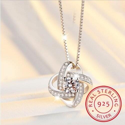 LEKANI New Arrivals 925 Sterling Silver Crystal Clover Necklaces Pendant Hot Sale Pure Silver Jewelry for Women