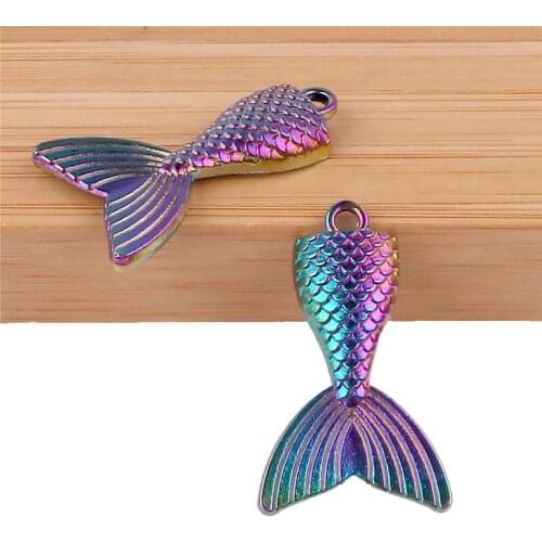 10X 23606 Rainbow Color Mermaid Tail Pendant Metal Jewelry DIY Making Findings Charms Pendants