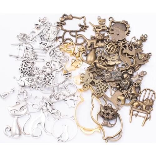 50g hot metal cat pendant antique bronze bracelet necklace handmade jewelry making wholesale DIY accessories