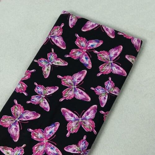 Sweet Black Pink Vivid Butterfly Printed Cotton Fabric 50x105cm Butterfly Fabric Patchwork Cloth Bag Party Home Decoration
