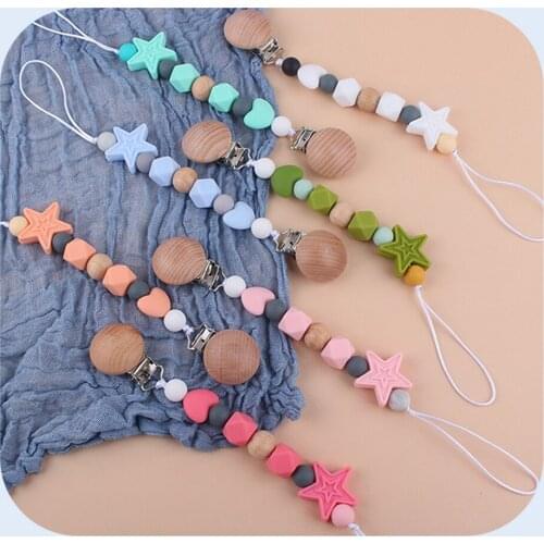 New Personalized Name Handmade Silicone Baby Wooden Dummy Pacifier clip Safe Teething Chain Teether Pacifier chains Holder Chain