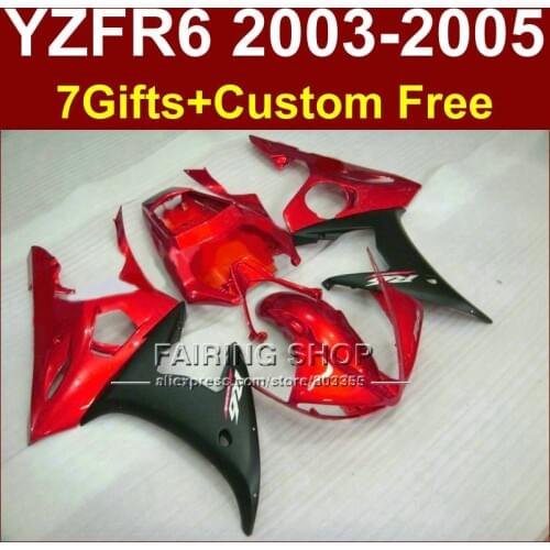 Motorcycle fairing parts for YAMAHA YZF R6 2003 2004 2005 fairing kit r6 03 04 05 red black fairings 7Gifts RJ7H
