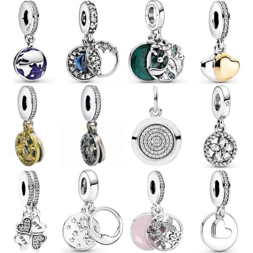 Original Our Planet Globe Crescent Moon & Stars Heart Petals Pendant Bead Fit Pandora Bracelet 925 Sterling Silver Charm Jewelry