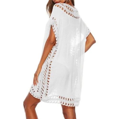Sexy Women Loose Beach Dress Tunic Solid Bikini Cover UP Swimsuit Beachwear Swimwear Hollow Out Beach Dress Robe De Plage