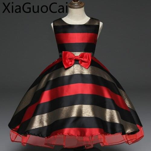 Crew Neck Girls Dresses 2018 Summer Girl Bow Princess Dress Girls Party Clothing Color Matching Childrens Toddler Dresses