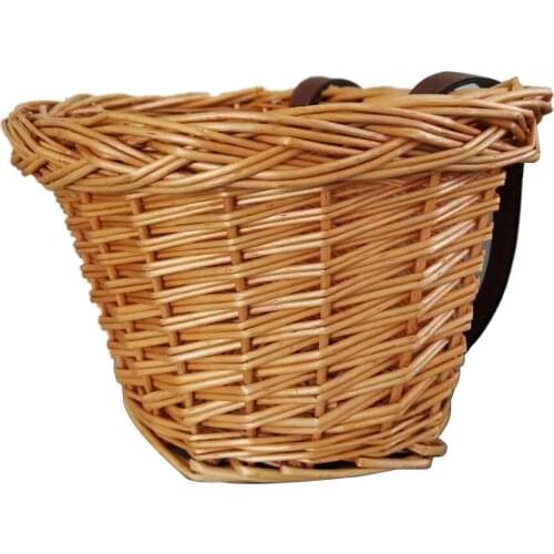 Wicker Bike Basket Cargo Bag Child Bicycle Front Handlebar Mount Basket Hand-woven Rattan Bicycle Storage Holder for BIke Part