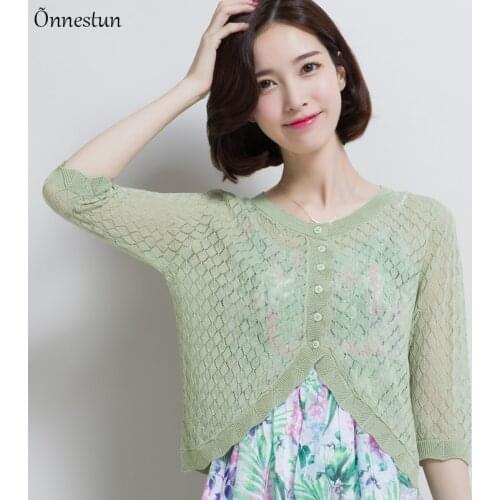 Hollow Cardigan Sweater Women Summer Half Sleeve Sweater For Women Outerwear Thin Single-breasted Solid Cardigans