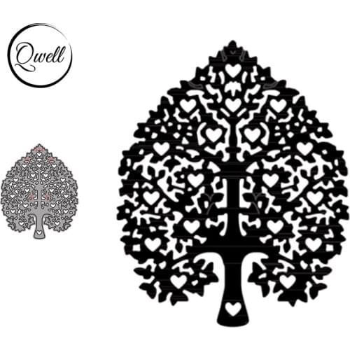 Qwell Love Tree Cutout Metal Cutting Dies Stencil DIY Scrapbooking Craft Paper Cards Decoration Album Embossing Dies 2021