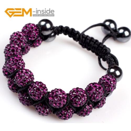 Assorted Colors 10mm Rhinestone Czech Round Crystal Stone Ball Hand-knotted Bracelet Adjustable Size Wholesale Gem-inside