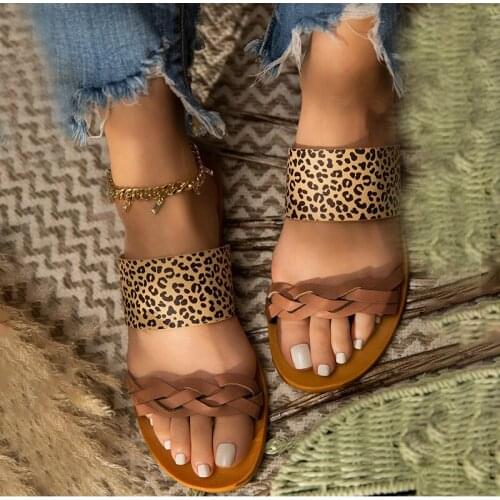 Leopard Slippers Ladies Soft PU Flat Sandals Shoes Woman Vogue Casual Print Slides Female Comfort Summer Beach Shoes Women