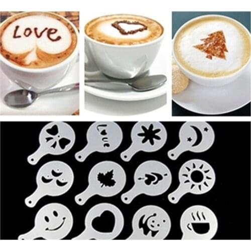 16Pcs Coffee Stencils Fancy Coffee Printing Model Foam Spray Cake Stencils Coffee Drawing Cappuccino Mold Powdered Sieve Tools