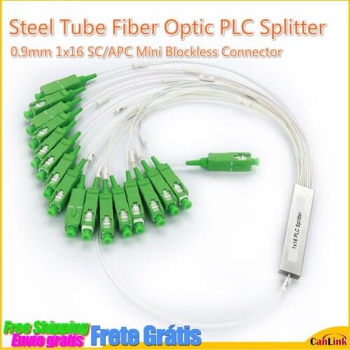 Tube 0.9mm Steel Fiber Optic PLC Splitter 1x16 SC/APC Mini Blockless 1*16 SC APC Connector 5/10/20Pcs Lot