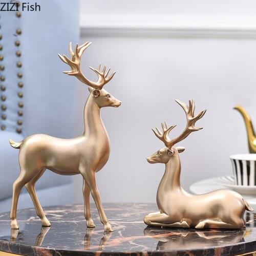 2pcs/set Nordic Golden Deer Ornaments Resin Home Decoration TV Cabinet Wine Cooler Christmas Deer Ornaments Decoration Crafts