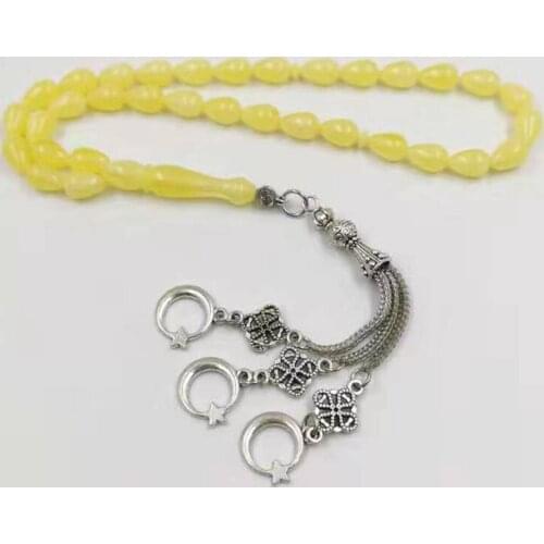 Yellow Resin Tasbih 33 Beads Muslim Rosary 2020 New Style Star moon Tassel Islam bracelets