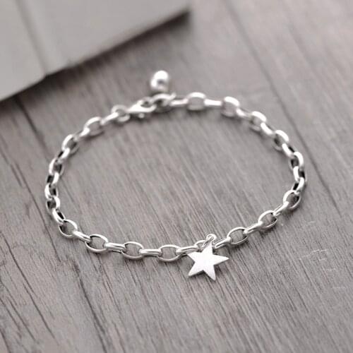 Vintage 925 Sterling Silver Star Pendent Charm Womens Bracelet &Bangle For Wedding Jewelry Party SL308