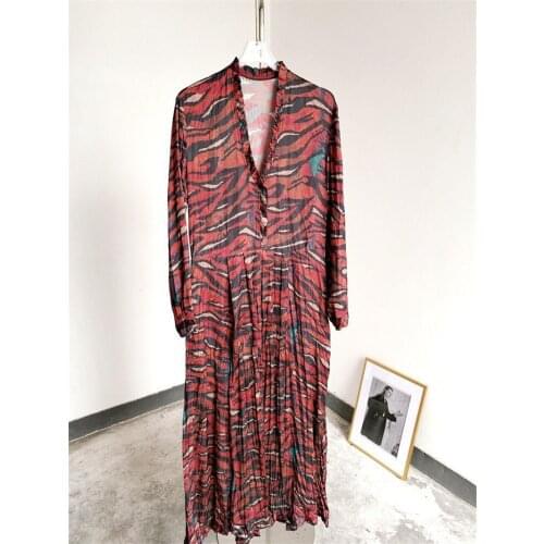 Vintage Colorful Graffiti Printed Midi Dress V-neck Frills detail Long Sleeves Fashion Robe 2021ss Women dress