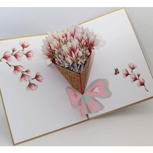 1pc Handmade 3D Pop-Up Cards Mothers Day Gift Card I Love Mom Carnation Flowers Sympathy Greeting Cards for Mother Birthday Card