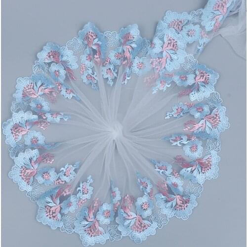 1Yard Blue Flower Lace Fabrics Wedding Veil Tiara DIY Handmade Jewelry Cording Trims Flower 20CM Wide
