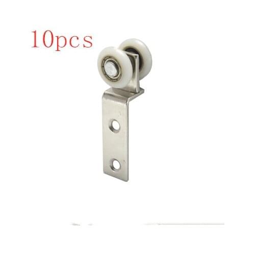 2.55x0.74inch Bend Pipe Metal Bearing Pulley Block with Two Plastic Wheel for Sliding Door Window Cabinet Pack of 10