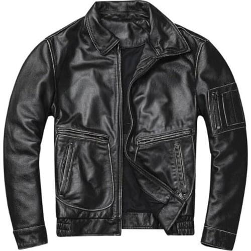 2020 Natural Soft Real Cow Leather Jackets and Coats For Men US Air Force Uniform Streetwear Plus Size 4XL Cowhide Overcoat A975