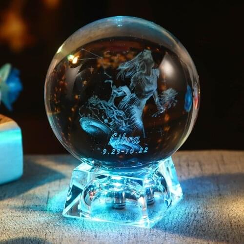 3D Zodiac Sign Star Crystal Ball Laser Engraved Glass Sphere Home Decor Birthday Gift Ornament