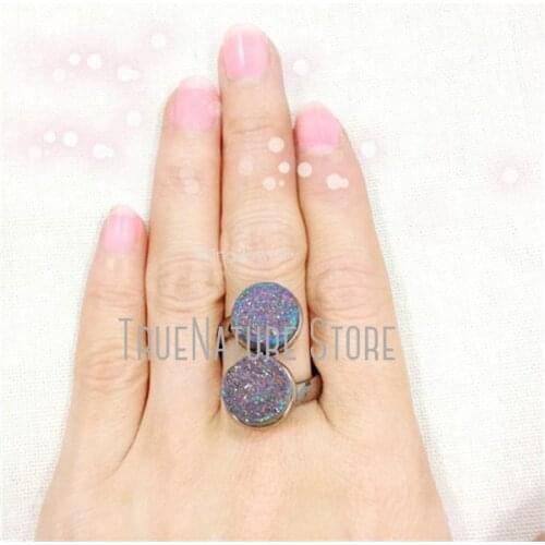 5Pcs RM13646 Titanium Jewelry Copper Ring Crystal Jewelry Coin Shape Black Titanium Rainbow Plated Gunmetal Plated Crystal Ring