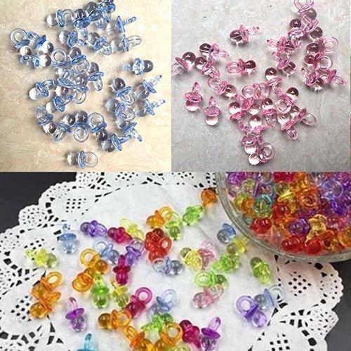 50 Pcs Clear Acrylic Mini Pacifiers Baby Shower Party Favor Girl Boy Game Decor