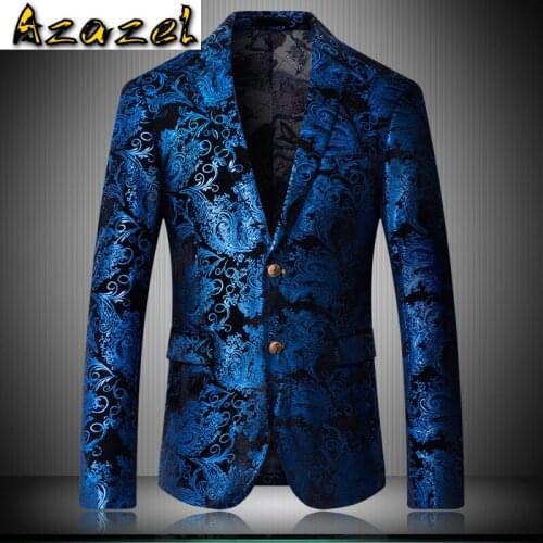 Azazel Blazer Men High Quality Blue Printed Single Breasted Man Blazer Casual Suit Jacket Plus Size 4xl 5xl Blazer Masculino
