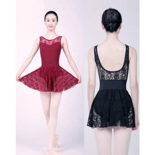 Ballet Leotard with mini lace skirt Artistic Gymnastics Yoga Practice lace front breast lace back tank shoulder