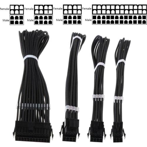 Basic Extension Cable Kit ATX 24Pin/ EPS 4+4Pin / PCI-E 6+2Pin/ PCI-E 6Pin Power Extension Cable for PC Computer