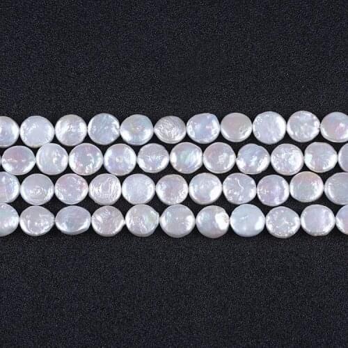 Large size 11mm coin freshwater bulk white pearls string