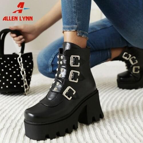 Brand New Fashion Design Ladies Street Ankle Boots Platform Thick High Heels Rivet Short Boots Women Street Cool Gothic Shoes