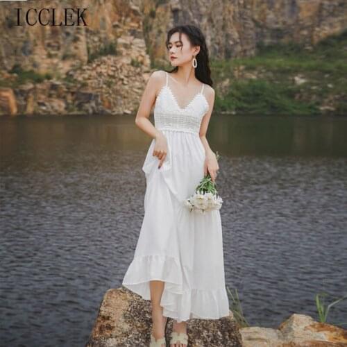One-Piece Fashion WomenS Dress Summer Dress Long Dress 2021 New Sexy Halter Strap Dress White Dress Bohemia Dress Beach Dress