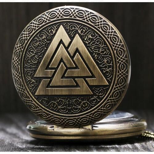 Bronze Pocket Watch Men Women Pendant Clock with Chain Overlapping Triangles Quartz Necklace Clock Gift reloj de bolsillo