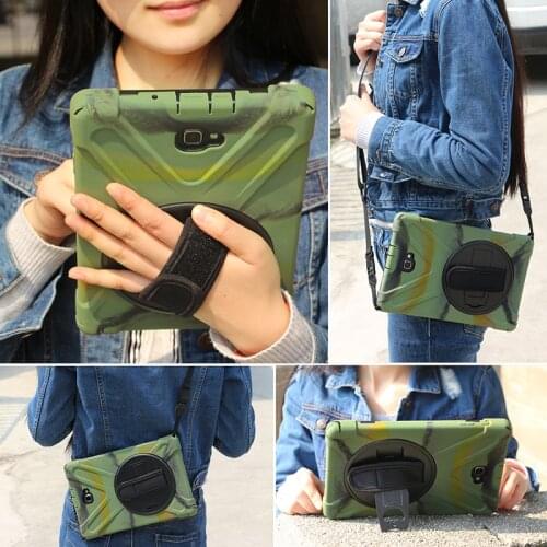 Case with Shoulder and Hand Strap for Samsung Galaxy Tab A 10.1 inch SM-P580 P585 Tablet Drop Resistance PC Back Cover + Stylus