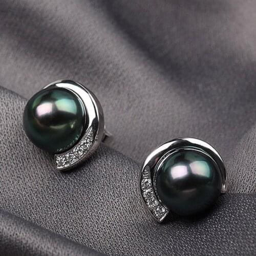 BLACK ANGEL Luxury Black Pearl 925 Silver Luxury Stud Earrings Women CZ Earrings Fashion Jewelry Wedding Christmas Gift